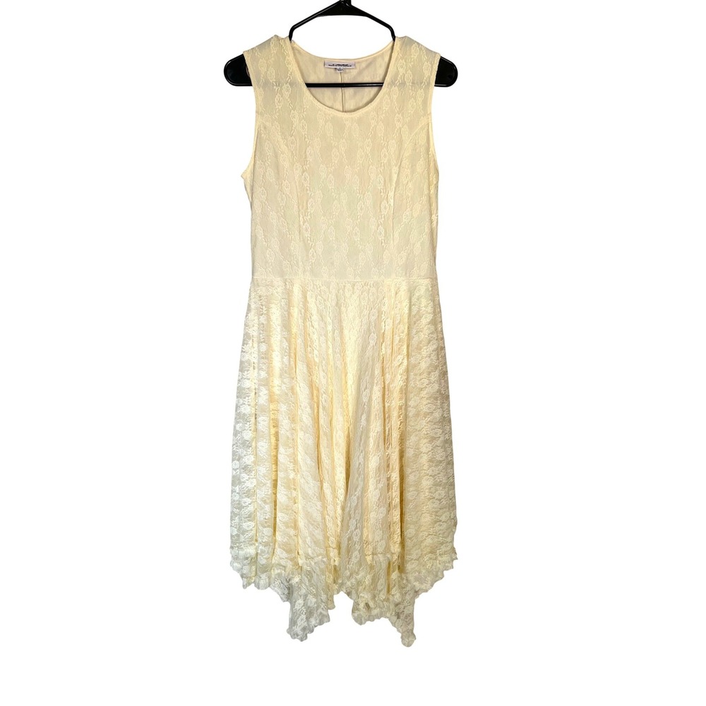 Back In The Saddle Cream Floral Lace Handkerchief Midi Dress Cottagecore Fairy